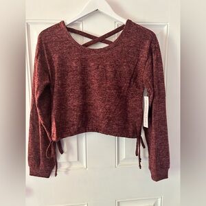 Crave Fame Maroon Cross-Back Cropped Sweatshirt